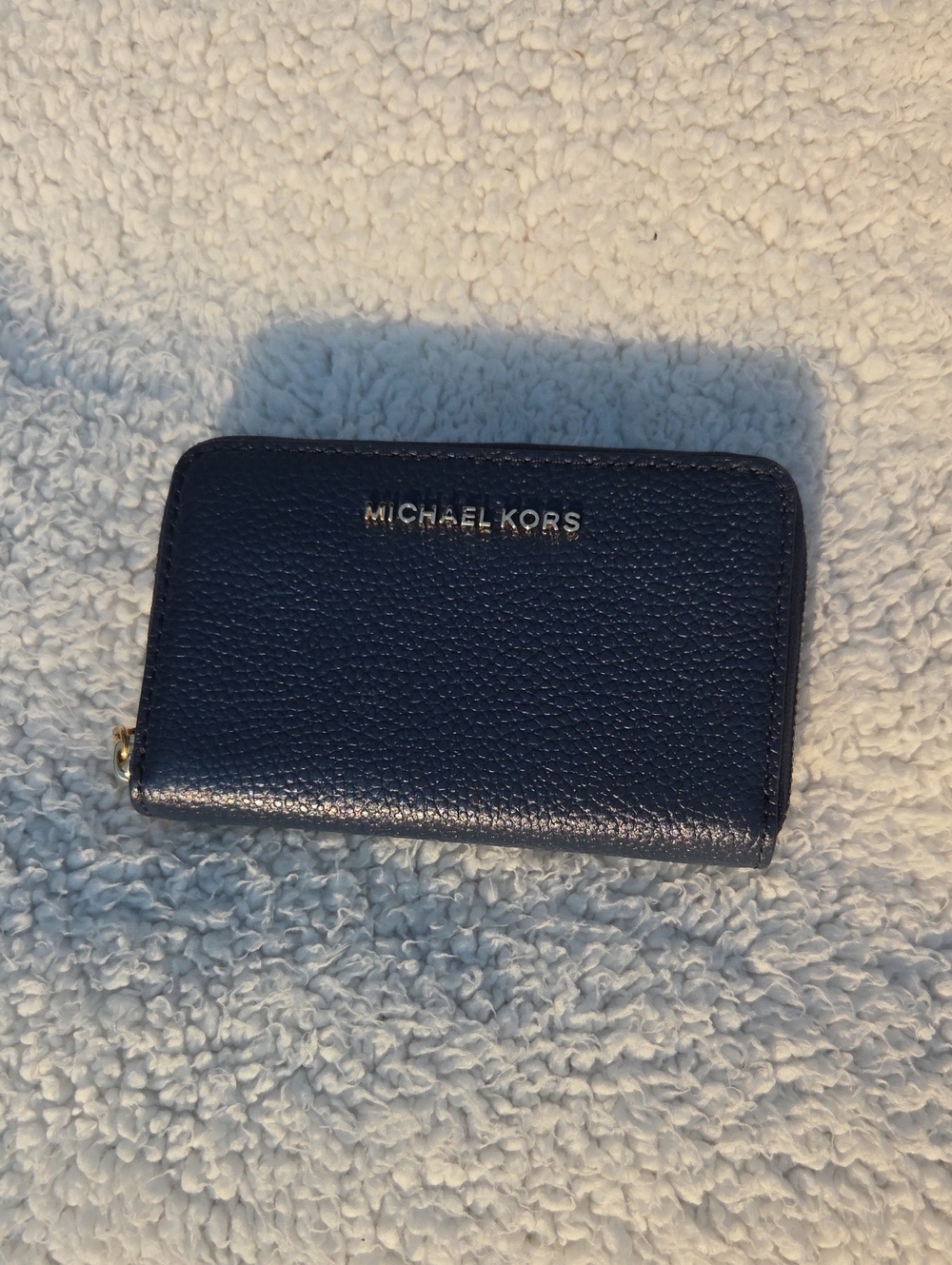 Michael Kors Dark Blue Pebbled Leather Zip Card Case